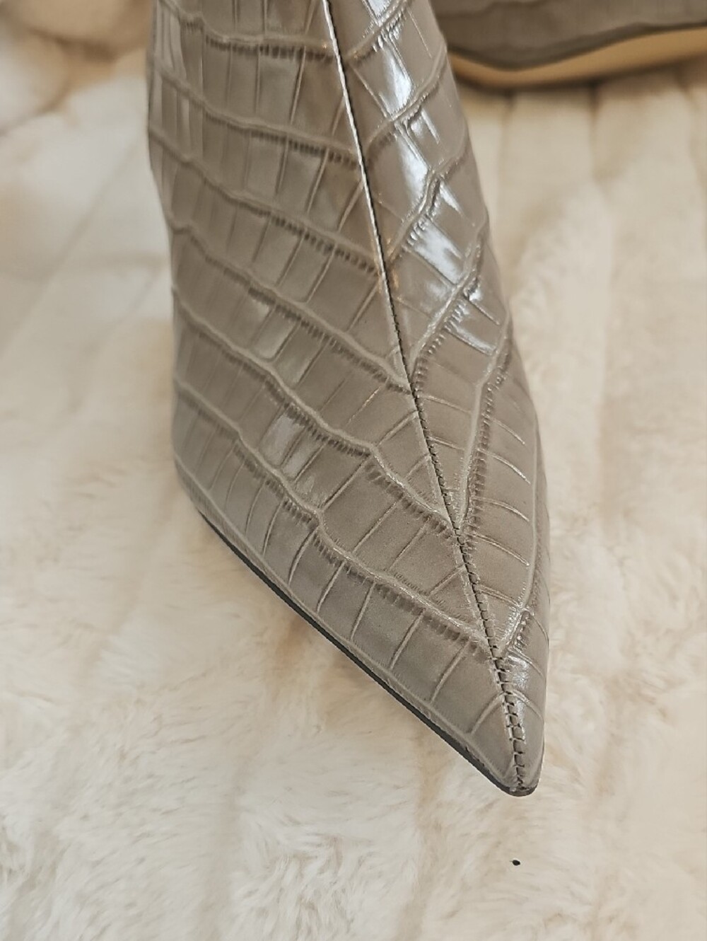 Sam Edelman Gray Croc-Embossed Pointed Toe Knee Boots - Picture 3 of 9